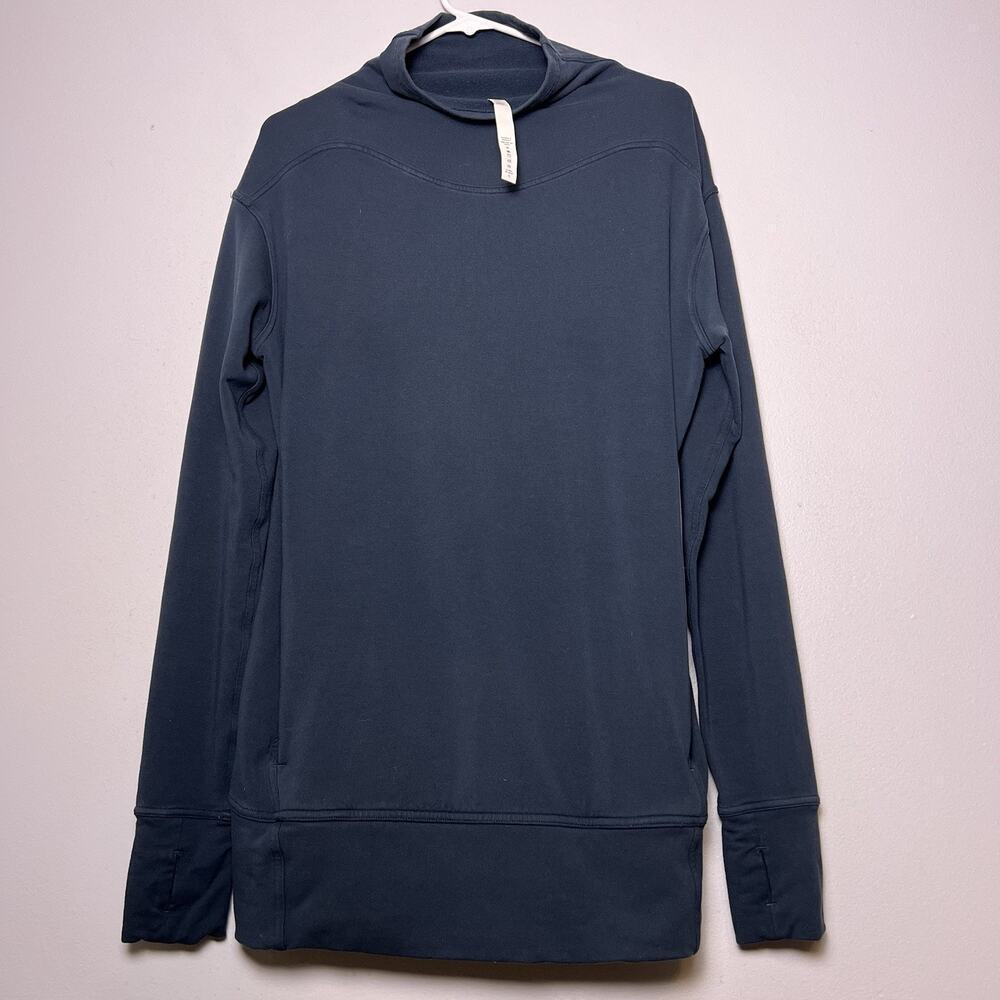 Lululemon Women size 8 Press Pause Mock Neck Pullover Sweatshirt Navy Pockets